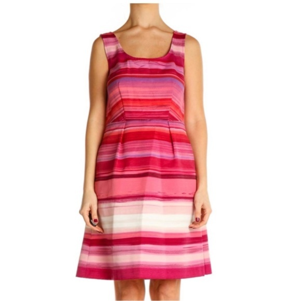 Pink Striped Sleeveless Scoop Neck A-Line Dress Side Zip Multi-Tonal Purple #228
